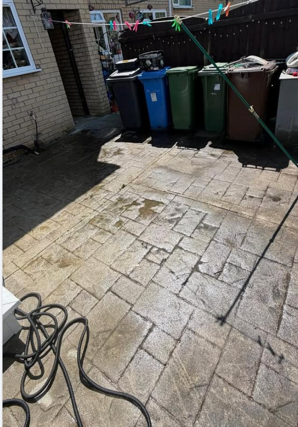 Patio before pressure washing